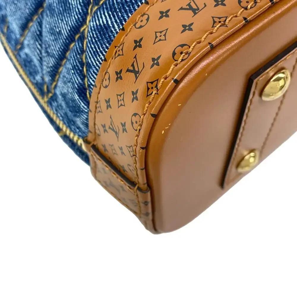 Louis Vuitton Alma BB Martage Handbag M55048 Navy Blue Brown Denim Calf Leather